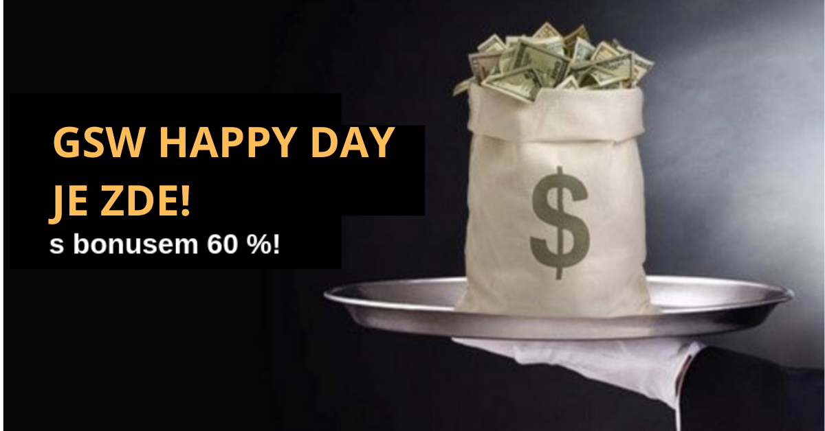 Je zde akce GSW Happy Day s bonusem 60 % k Live účtu, tentokrát bez omezení výše vkladu! K tomu úročení zůstatku 4 % p.a.